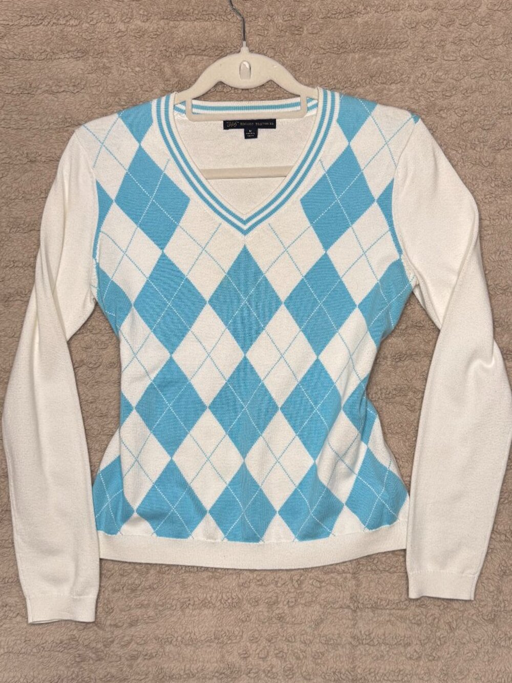 Brooks Brothers 346 Blue Argyle 100%Supima Cotton Sweater M